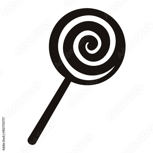 Simple black and white illustration of a spiral lollipop on a stick