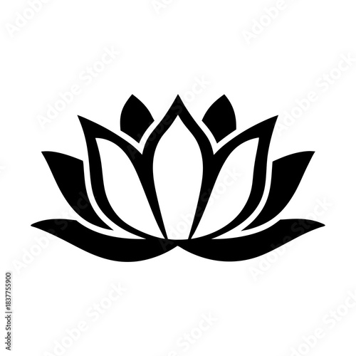 Elegant and minimalist black lotus flower illustration on a white background