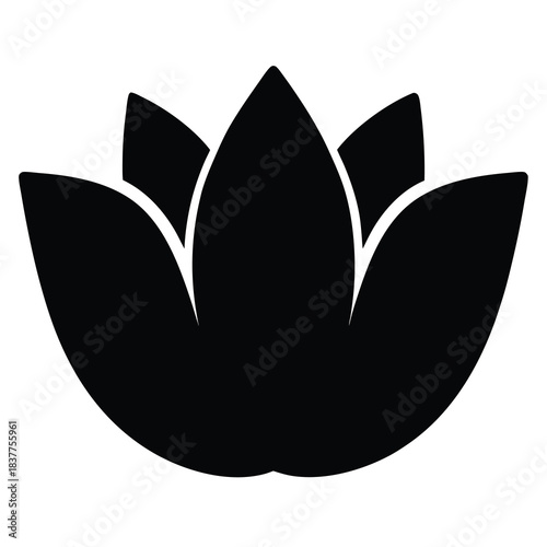 Black silhouette of a lotus flower isolated on a white background