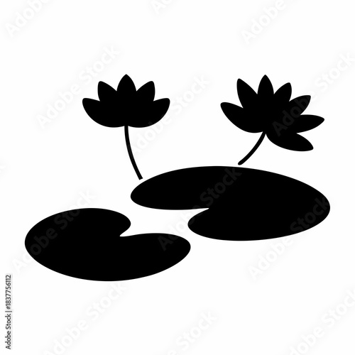 Minimalist depiction of water lilies, in full bloom, resting on leaves