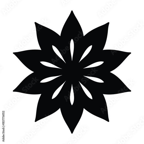 Black silhouette of a ten petal flower or abstract star shape, symmetrical