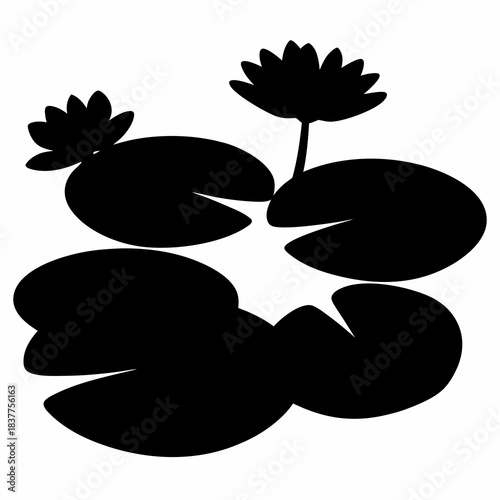 A minimalist illustration of water lilies in black silhouette on white