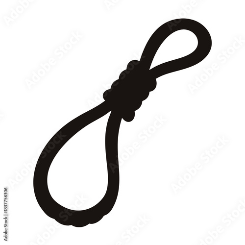 Black and white minimalist depiction of a noose on a blank backdrop