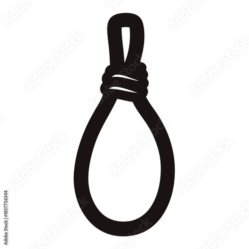 Stylized simplistic black and white image of a hangman's noose illustration