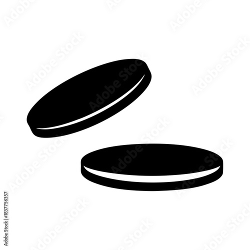 Minimalistic black and white image of two cookies with creamy filling