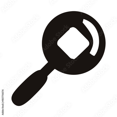 Magnifying glass icon with square center on white background illustration
