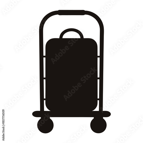 Silhouette of a rolling luggage carrier with bag, ready for travel