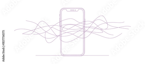 Background of a phone line. A background featuring a single line drawing. Continuous line illustration of a smartphone. Vector graphic.
