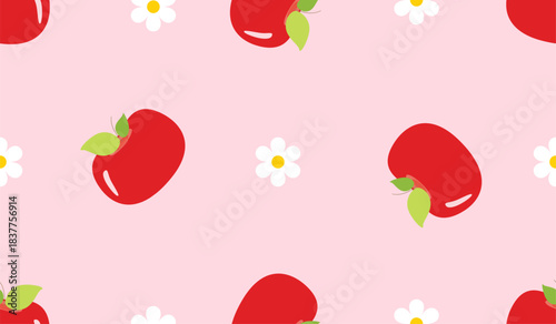 Cartoon red apple seamless pattern 

