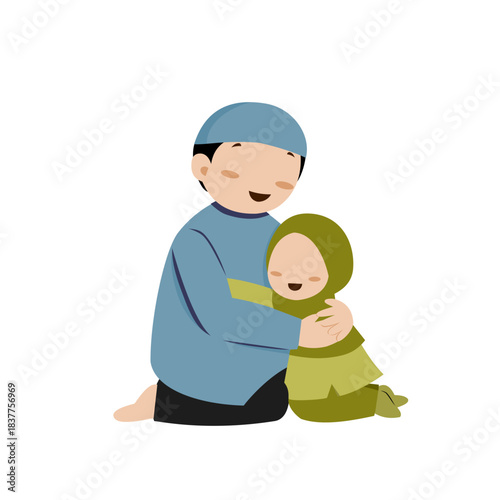 Father Hugging Son (Blue Clothing)