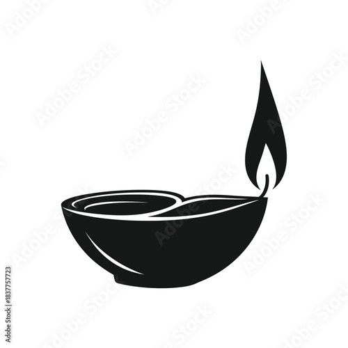 a simple black and white illustration depicts a traditional oil lamp with a visible flame symbolizing light hope and perhaps religious or cultural significance