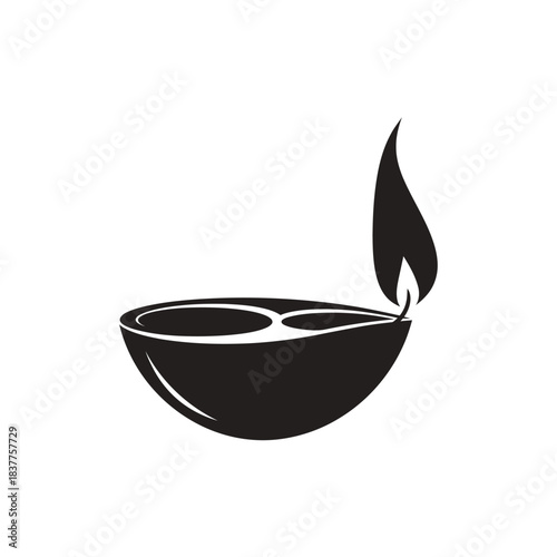a simple black and white illustration depicts a traditional diya lamp with a burning flame symbolizing light and spirituality high quality professional detailed modern