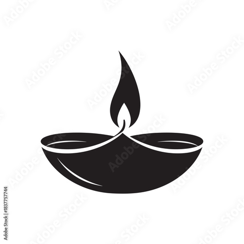 a simple black and white illustration depicts a traditional oil lamp showcasing its curved shape and flickering flame symbolising light and hope high quality