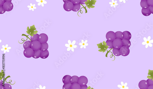 Purple grape seamless pattern Fruit background.
