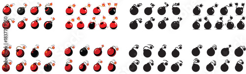 Exploding bomb animation sequence with transparent background