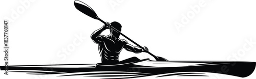 Kayak athlete silhouette, muscular paddler in action, water sport illustration, kayaking figure graphic, outdoor adventure concept for creative design use