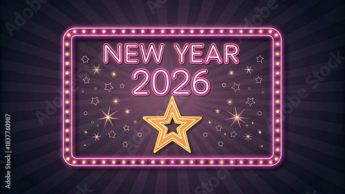 Neon New Year 2026 Celebration Lights Poster