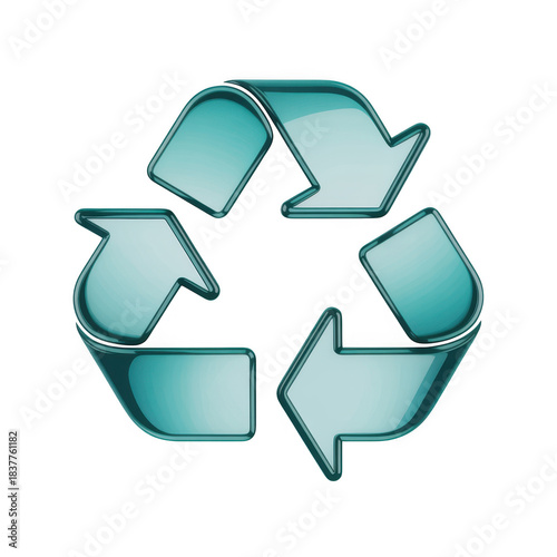 Glossy teal recycling symbol promoting eco-friendly reuse cycle