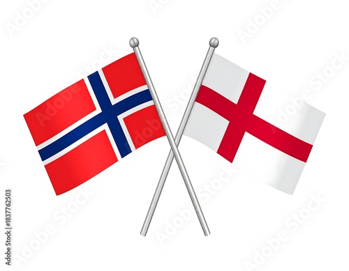 Two flags from different nations are crossed over a white background