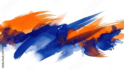 Abstract vibrant brush strokes in blue and orange watercolor effect