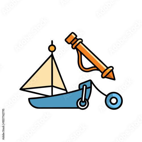 sailboat telescope anchor rope knot bundle vector icon