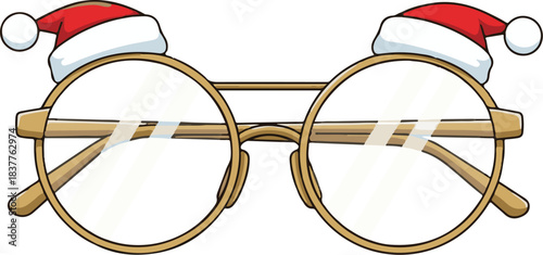 Festive Eyewear Round Glasses Adorned with Adorable Santa Hats for a Merry Christmas Aesthetic