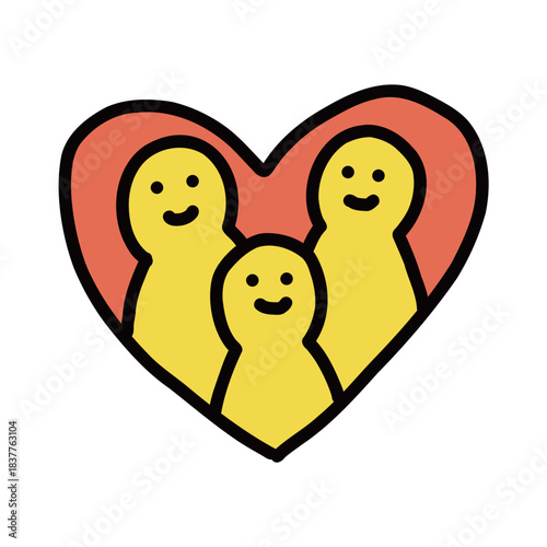 3人家族　ハート｜手描きイラストアイコン