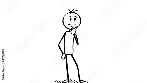  stickman, stick figure, thinking stickman illustration,  stick figure thinking, confused stickman, pondering character doodle, simple sketch of a thoughtful figure, hand drawn cartoon expressing 