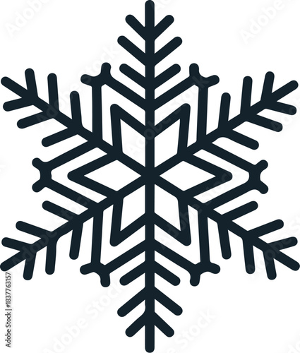 A detailed hexagonal snowflake icon, representing winter and cold weather conditions, perfect for graphic design and seasonal themes