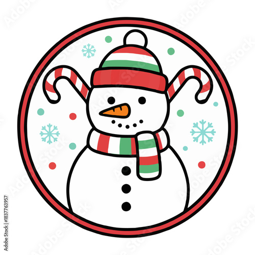 Snowman with Candy Canes – Festive Christmas Illustration