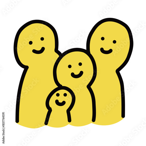 子ども2人と両親　4人家族｜手描きイラストアイコン