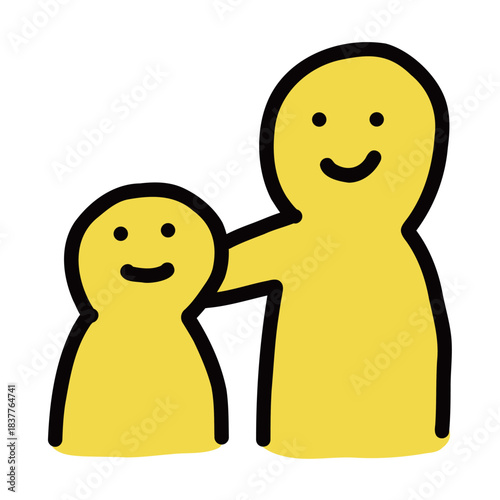 挑戦する子供の背中を押す大人｜手描きイラストアイコン