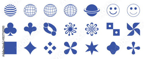 Collection of Blue Geometric and Abstract Icons on White Background