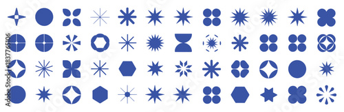 Collection of Blue Geometric Abstract Shapes and Symbols on White Background