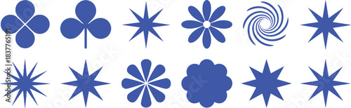 Collection of Blue Geometric and Floral Shapes on White Background
