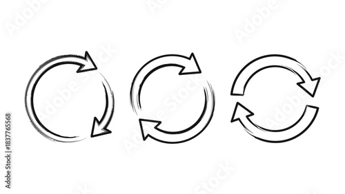 Set of three handdrawn circular refresh or reload arrows icons