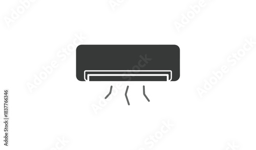 Simple dark gray icon of an air conditioner unit blowing cool air