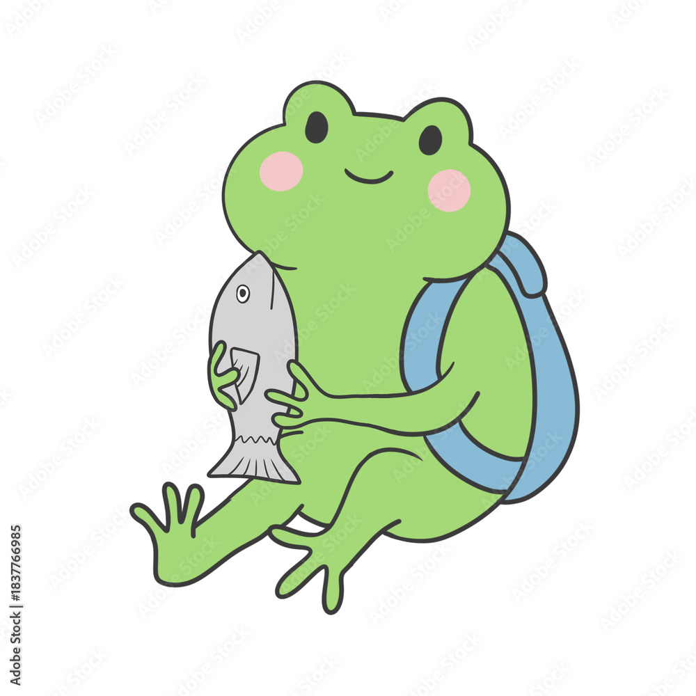 Fototapeta premium Cute Frog Holding Fish