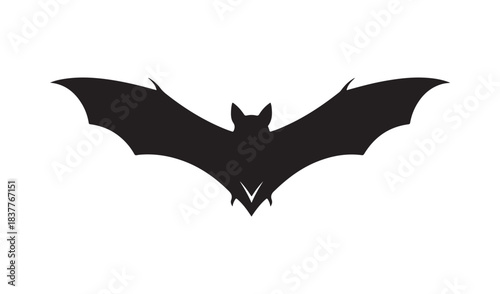 Black silhouette of a bat with outstretched wings on a white background