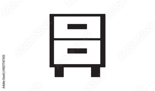 Simple line art icon of a two drawer filing cabinet