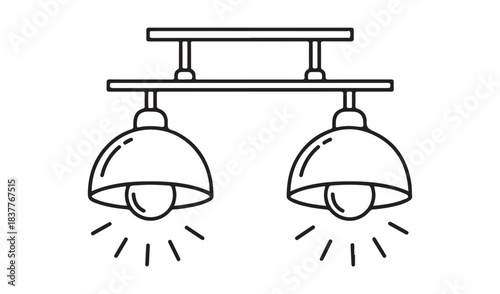 Simple line art drawing of a two bulb ceiling light fixture