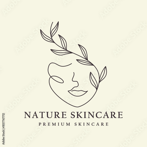 beauty logo  face  feminine  botanical  natural  icon symbol illustration minimalist design vector