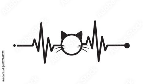 Cat heartbeat ekg pulse line with cute cat face illustration