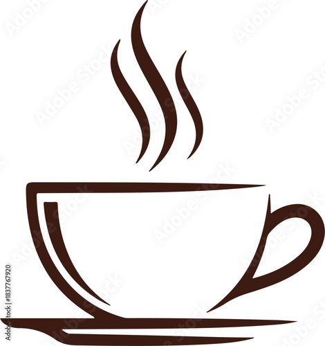 Hot steaming coffee cup logo design icon on clean white background Vector