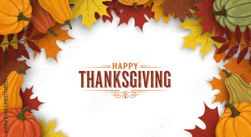 Happy Thanksgiving Autumn Leaves and Pumpkins Fall Season Celebration Graphic