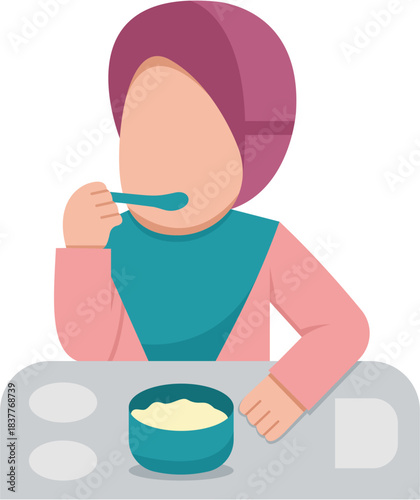 Baby Girl Eating At Table