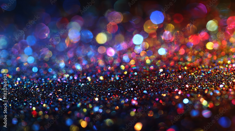 Naklejka premium Glittering colorful party background with sparkling bokeh lights festive holiday celebration New Years Eve wallpaper and shimmering confetti backdrop