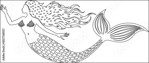 Mermaid outline icon with graceful curves, ideal for beauty brands, spa visuals, and ocean graphics.