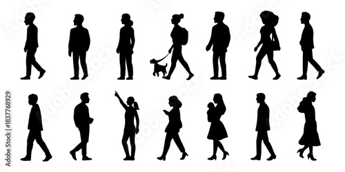 Walking People Silhouette Vector Set