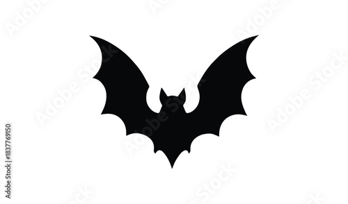 Black silhouette of a bat with outstretched wings on a white background